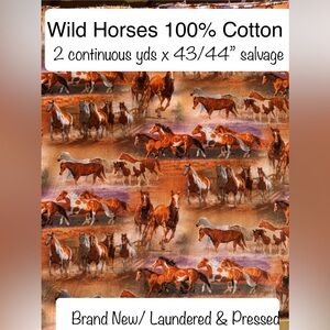 Wild Horses Fabric 2 YDs 100% cotton. 43/44” salvage. Pre laundered & Pressed🐴